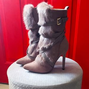 Suede & fur strappy Heel Boot